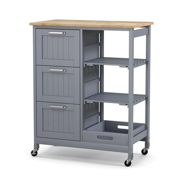 Gymax Rolling Kitchen Island Utility Storage Cart w/ 3 Storage Drawers & Shelves Grey