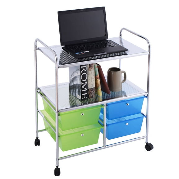 Gymax Rolling Storage Cart Metal Rack Shelf 4 Drawers Home Office Furniture