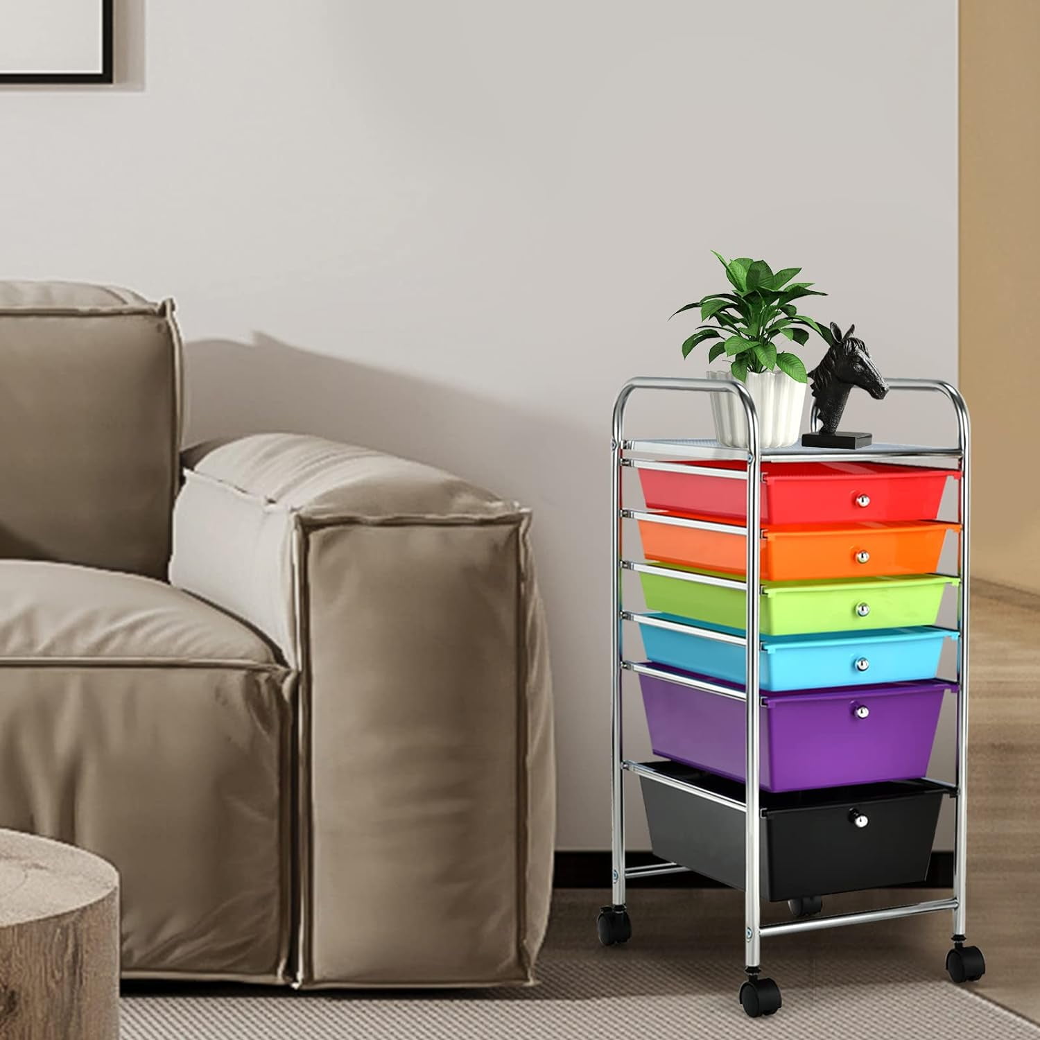 Gymax Rolling Storage Cart Tools Scrapbook Paper Office School Organizer W/ 6 Drawer