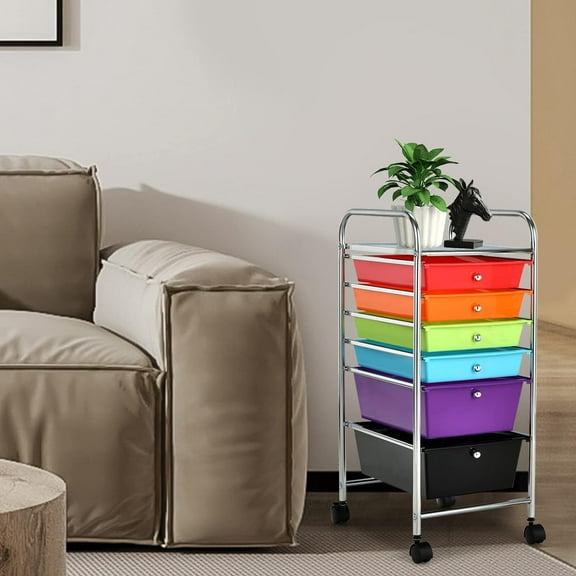 Gymax Rolling Storage Cart Tools Scrapbook Paper Office School Organizer W/ 6 Drawer