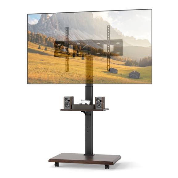 Gymax Rolling TV Stand on Wheels w/30 Degree Tilt Mount Adjustable Shelf & Cable Management Walnut & Black