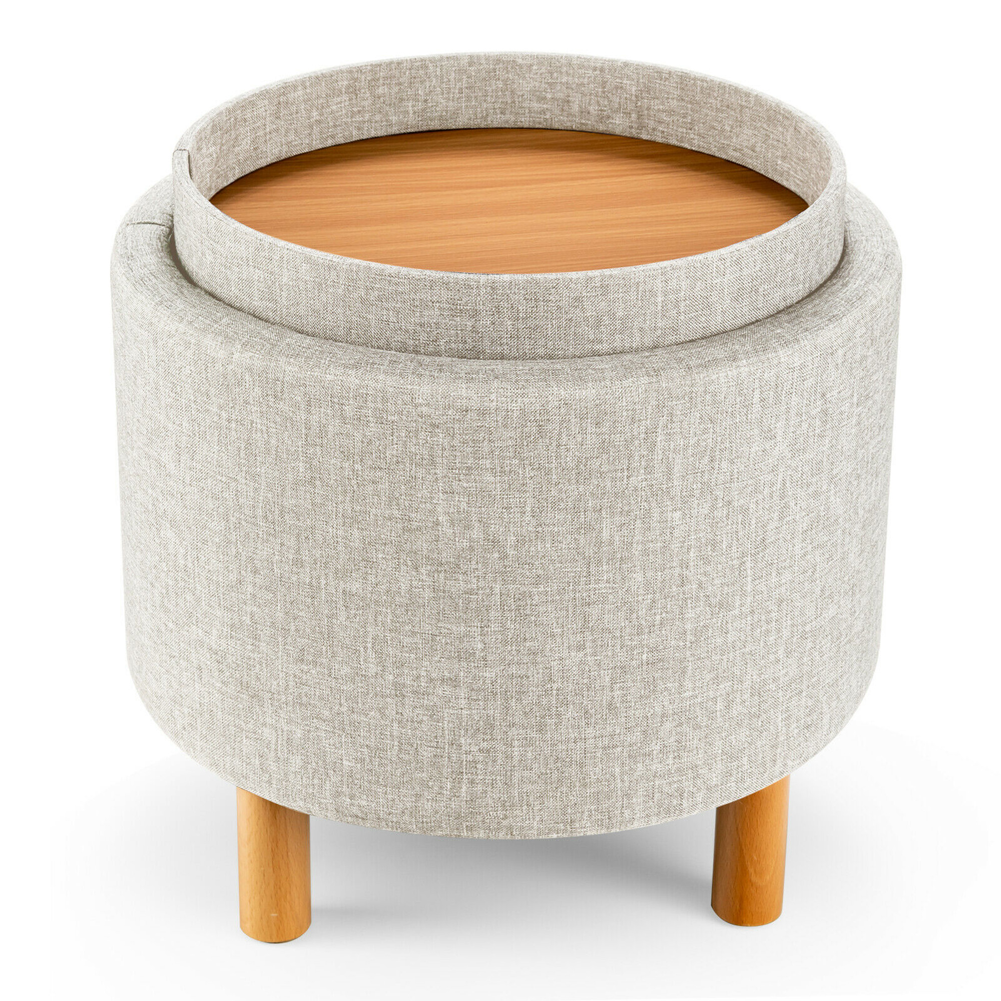 Free Shipping! Gymax Beige Round Storage Ottoman with Tray Top, Padded ...