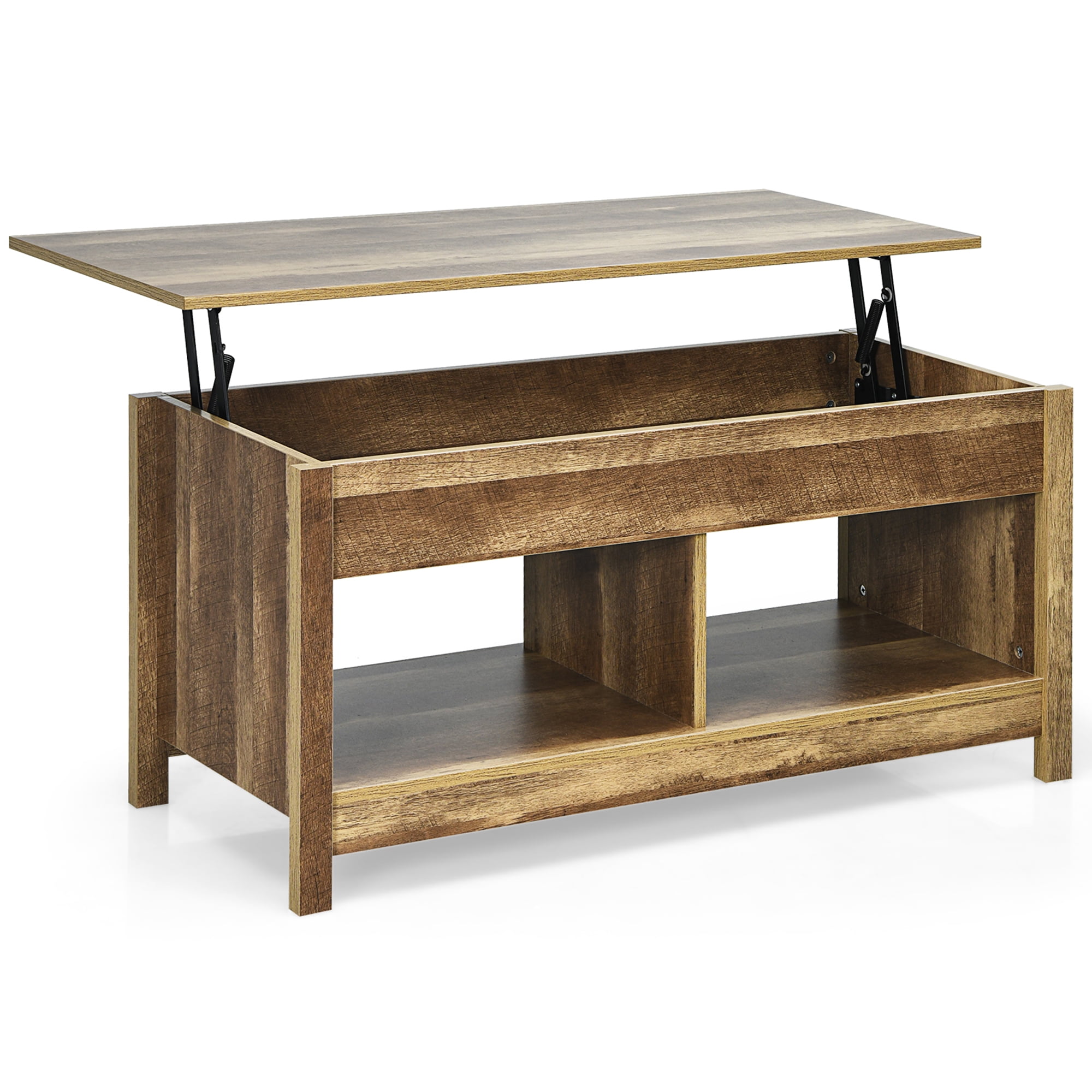 Gymax Rustic Brown Lift Top Coffee Table with Hidden Storage