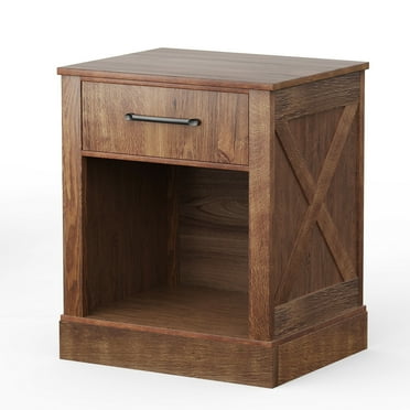 Gymax Rustic Nightstand with Drawer & Shelf, Brown