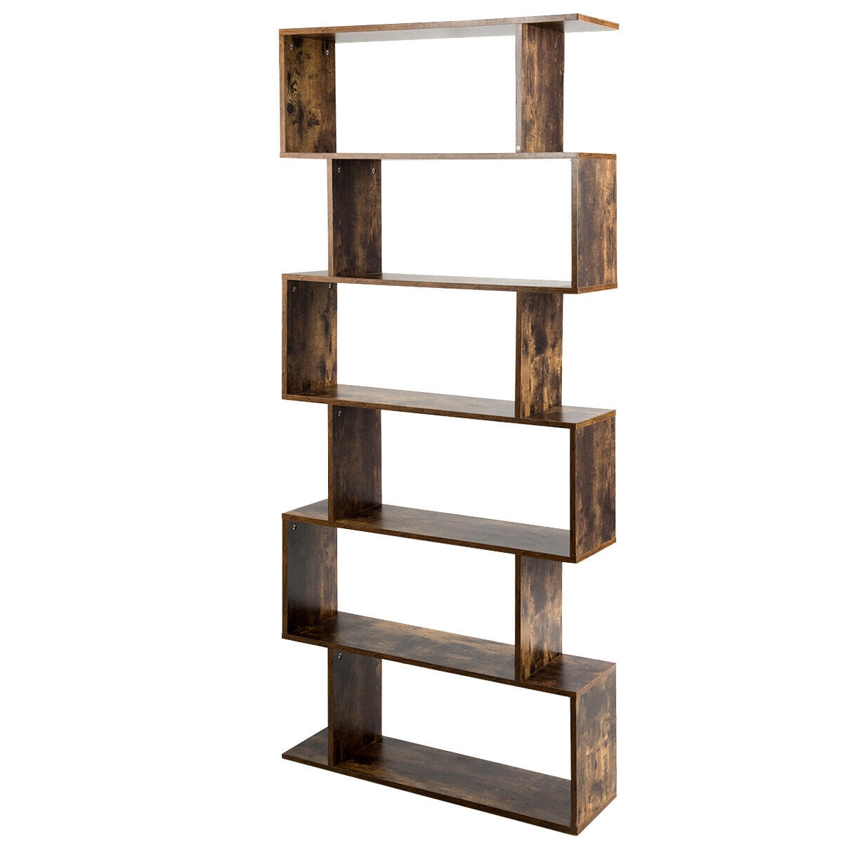 Gymax S-Shaped 6 Tier Bookcase, Brown