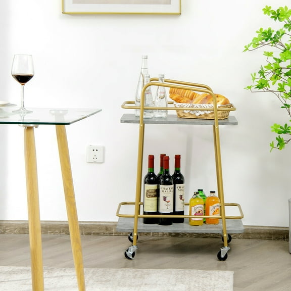 Gymax Serving Cart Utility Trolley on Wheel Rolling Kitchen Rack w/Handle Gold