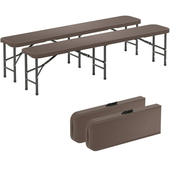Gymax Set Of 2 6FT Plastic Folding Bench w/ 1320 LBS Capacity Handle & Lock For Outdoor