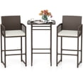 thumbnail image 1 of Gymax Set Of 3 Patio Bar Set Wicker Table & Armchairs w/ 2 Cushions & Glass Tabletop, 1 of 8