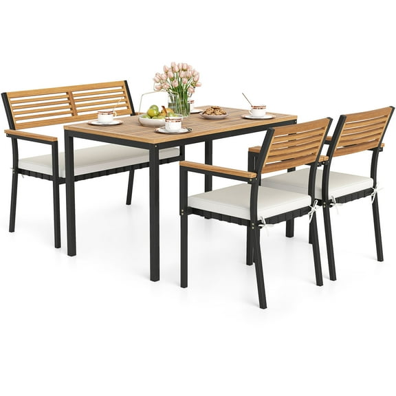 Gymax Set Of 4 Patio Furniture Set w/ Acacia Wood & Metal Frame Umbrella 1 table
