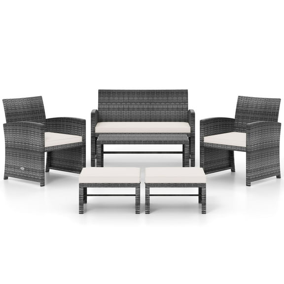 Gymax Set Of 6 Patio Furniture Outdoor Sectional Conversation PE Rattan Sofa Set White