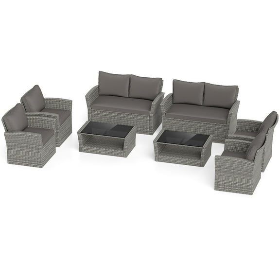 Gymax Set Of 8 Patio Furniture Set w/ 4 Rattan Chairs Loveseat Coffee Table Cushions