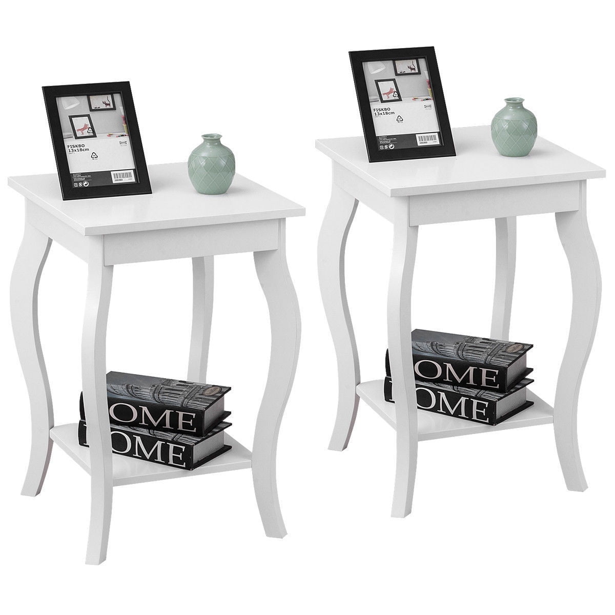 Gymax Set of 2 White Accent Side Tables for Living Room with Shelf - Walmart.com