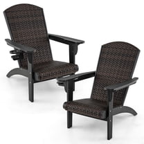 Gymax Set of 2 Adirondack Chair w/ Rattan Padded Seat & Back Wide Hidden Cupholder Patio Black