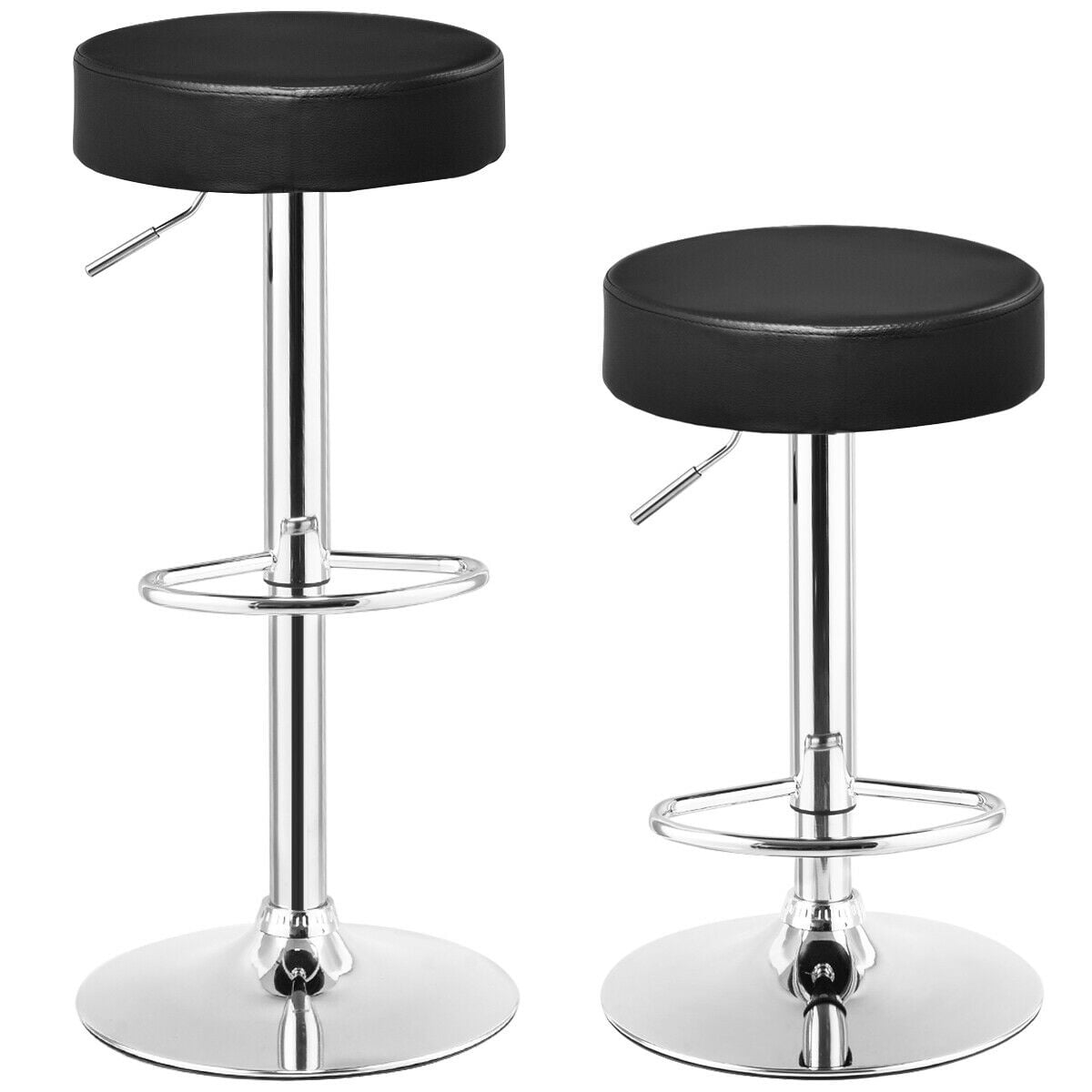 Gymax Set of 2 Adjustable Round Leather Seat Hydraulic Swivel Bar Stool