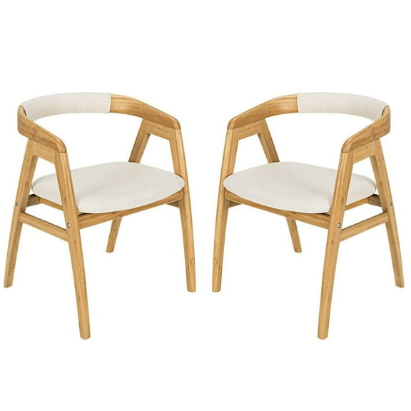 Gymax Set of 2 Bamboo Accent Chairs Leisure Chairs Armchairs w/ Seat Cushion