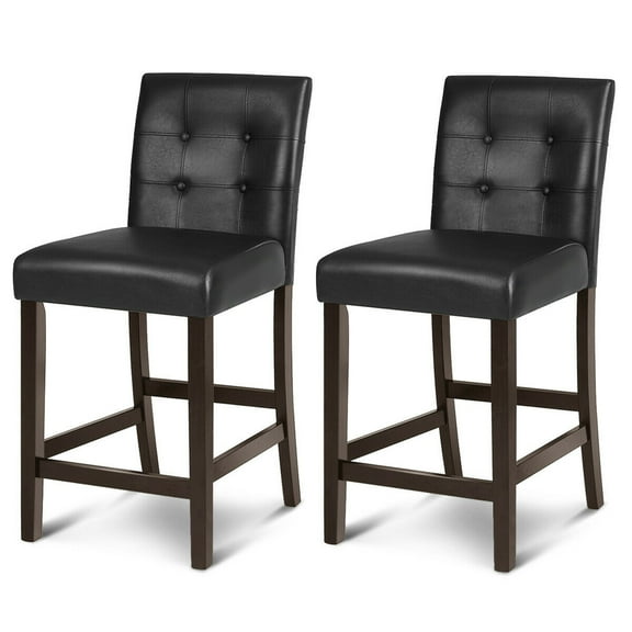 Gymax Set of 2 Bar Stools 25inch Counter Height Barstool Pub Chair Rubber Wood Black