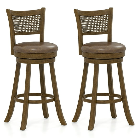 Gymax Set of 2 Bar Stools 30'' Swivel Bar Chairs w/ PE Rattan Backrest Bar Height