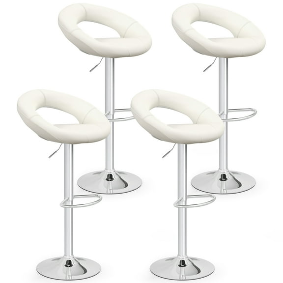Gymax Set of 2 Bar Stools Adjustable PU Leather Barstools Swivel Pub Chairs White