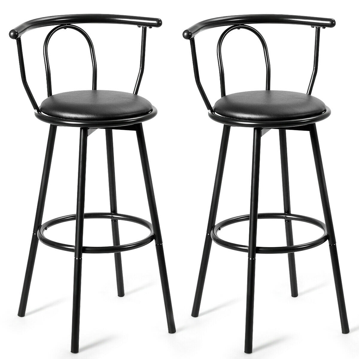 Gymax Set of 2 Bar Stools Counter Pub Chairs Swivel Seat Metal Frame w