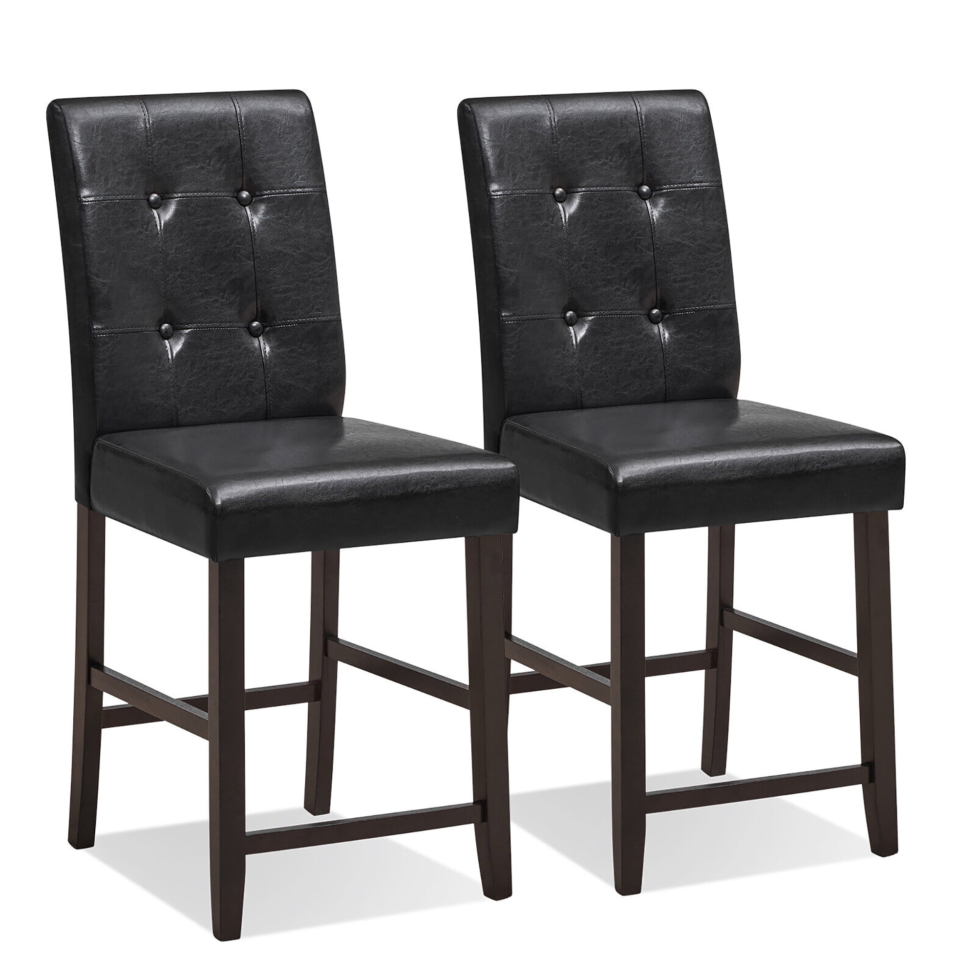 Gymax Set of 2 Bar Stools Tufted Counter Height Pub Kitchen Chairs w ...