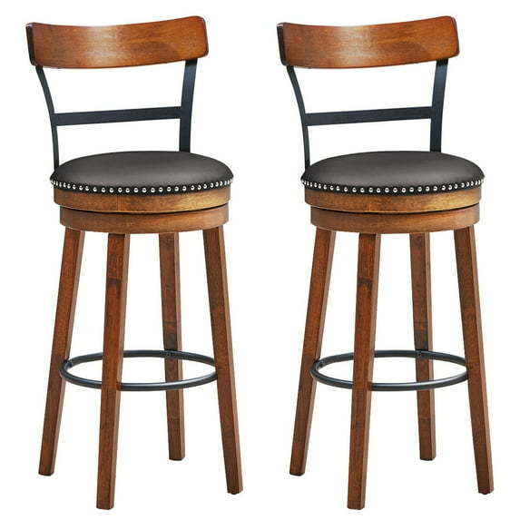 Gymax Set of 2 BarStool 30.5'' Swivel Pub Height Dining Chair with Rubber Wood Legs