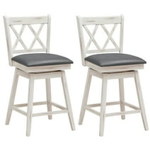 Gymax Set of 2 Barstools Swivel Counter Height Chairs w/Rubber Wood Legs Antique White