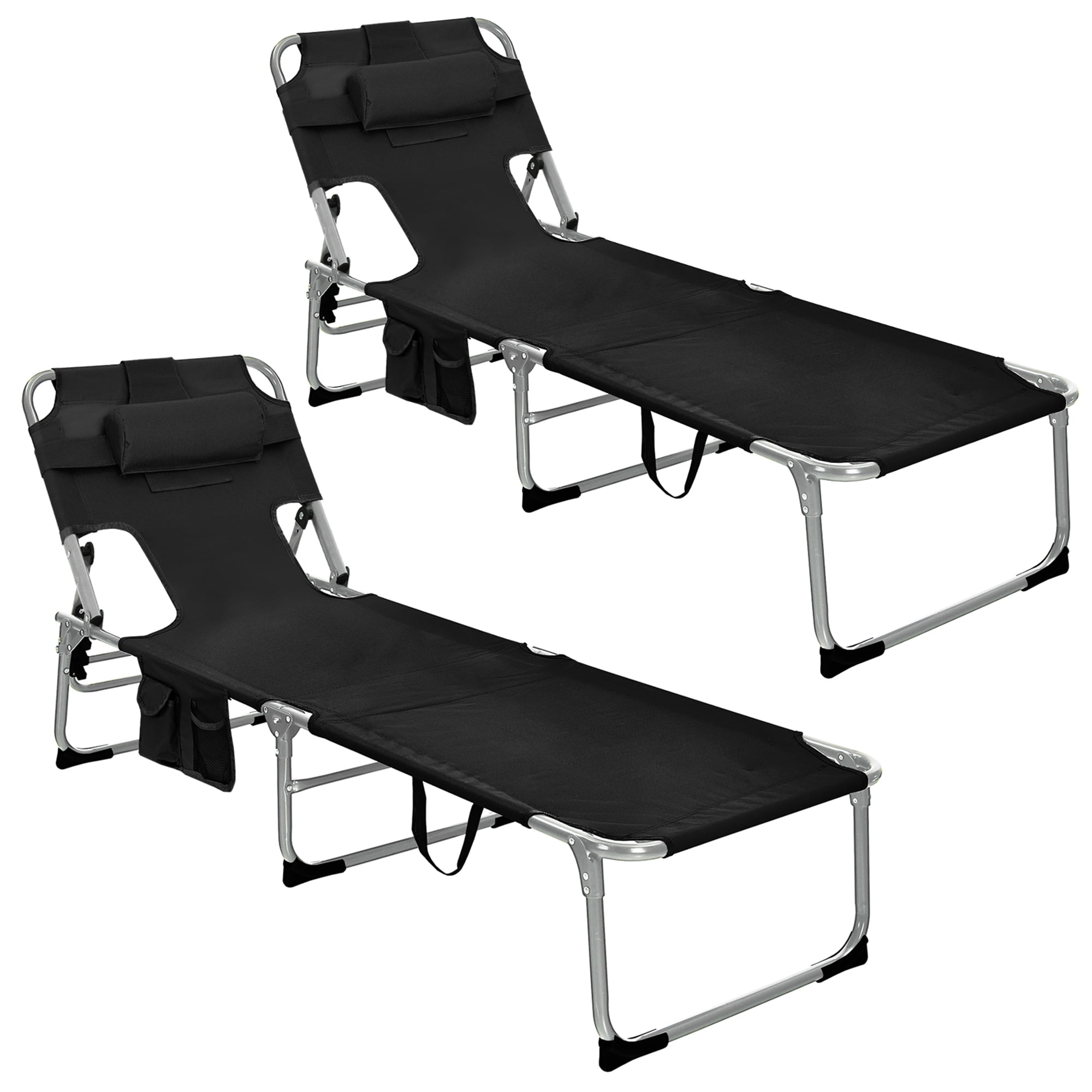 Gymax Set of 2 Beach Chaise Lounge Chair Folding Reclining Chair w