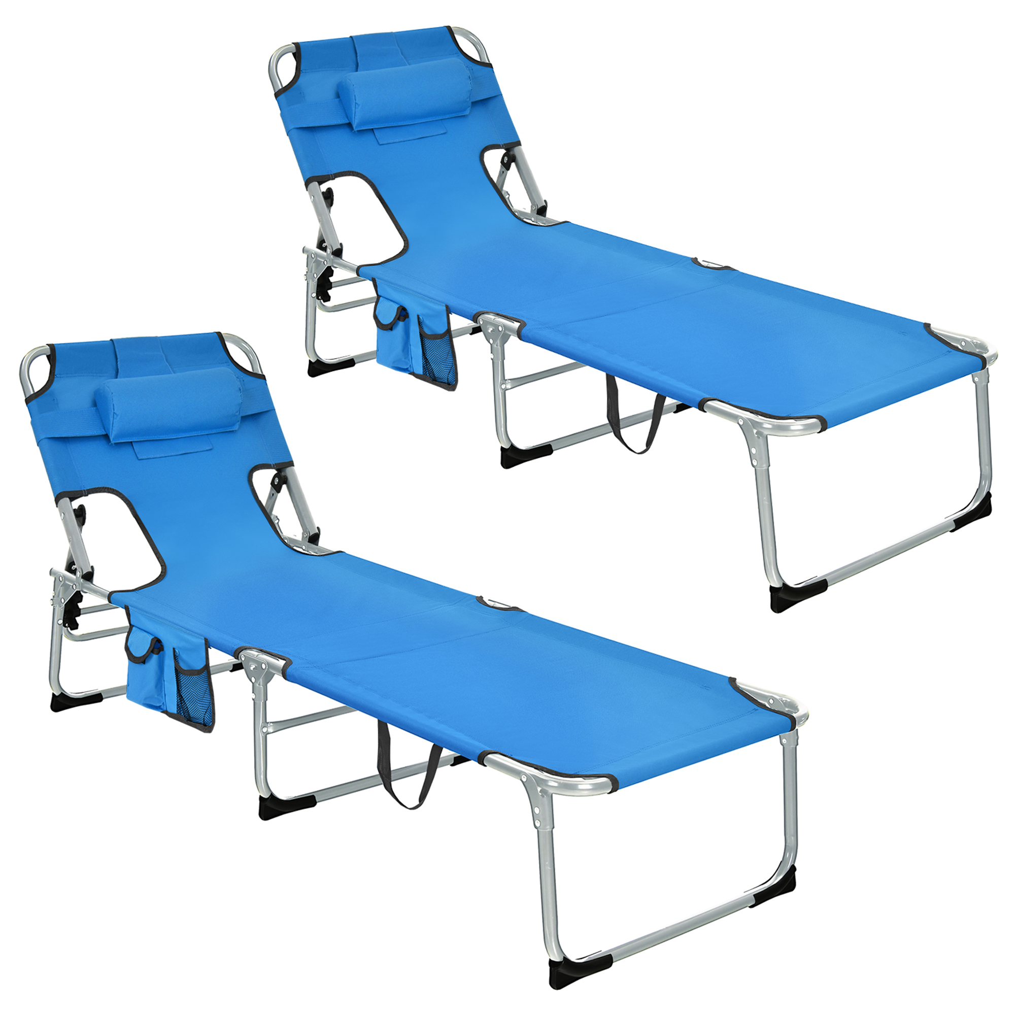 Gymax Set of 2 Beach Chaise Lounge Chair Folding Reclining Chair w/ Facing Hole Blue - image 1 of 10