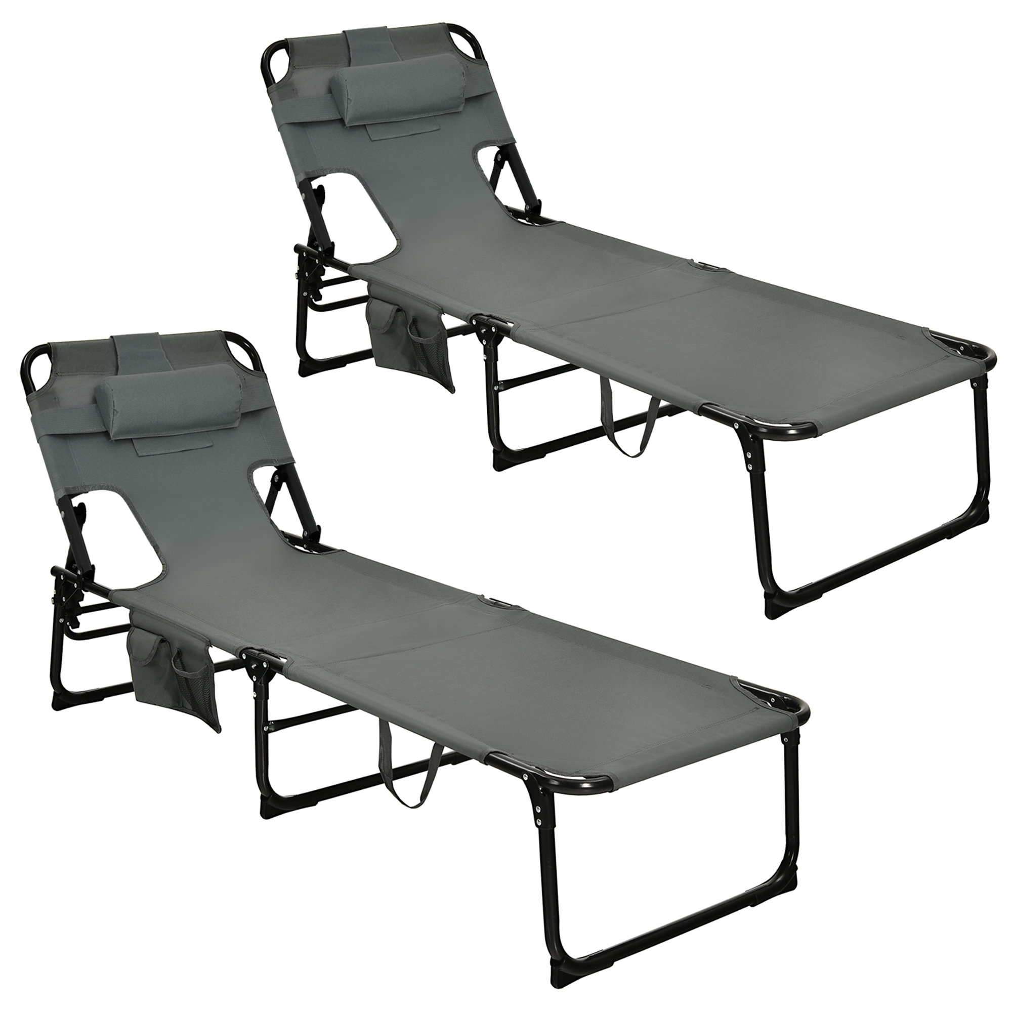 Gymax Set of 2 Beach Chaise Lounge Chair Folding Reclining Chair w/ Facing Hole Grey - image 1 of 10