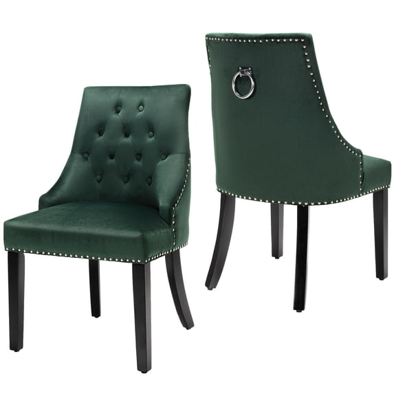 Gymax Set of 2 Button-Tufted Dining Chair Upholstered Armless Side Chair Green