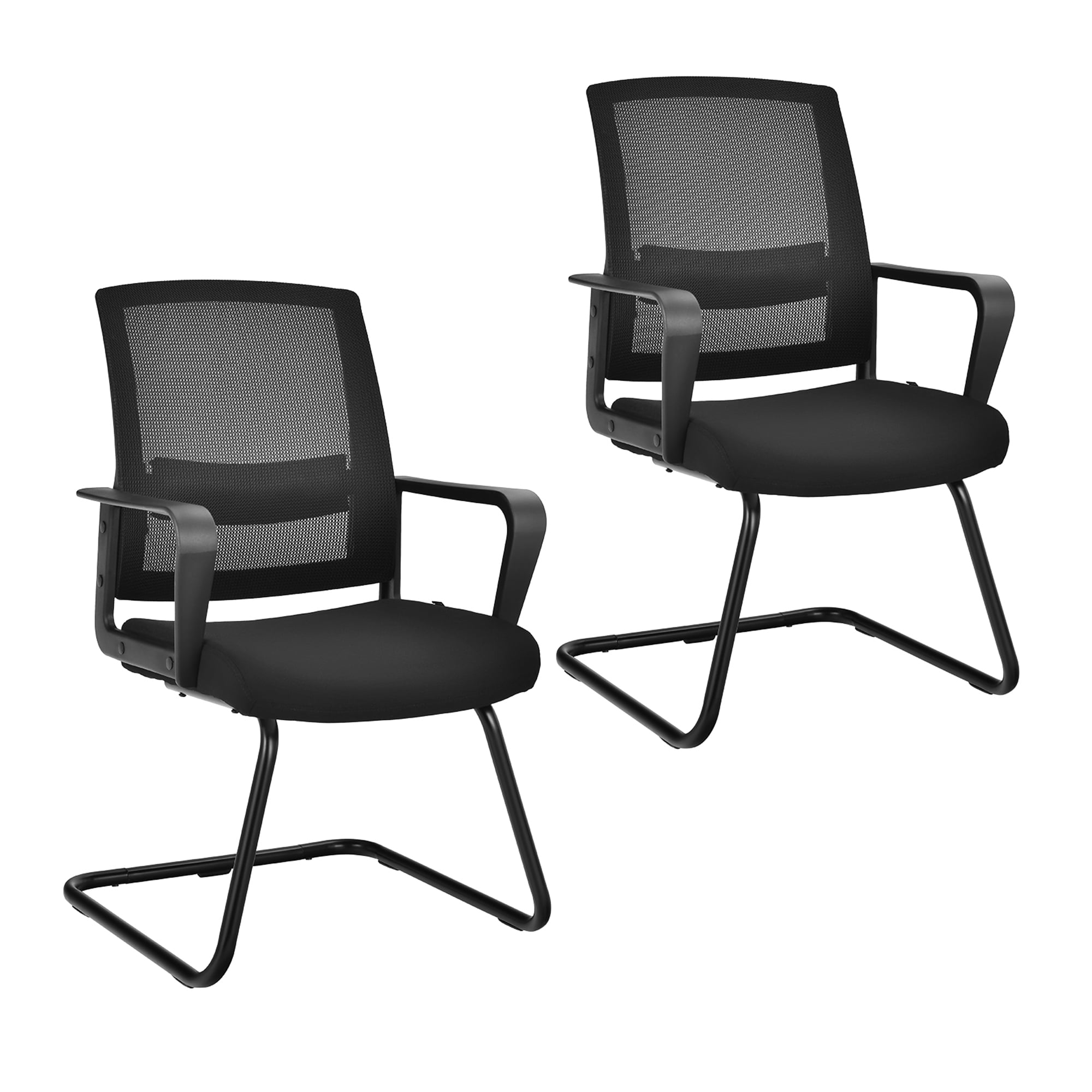 Gymax Set of 2 Conference Chairs Mesh Reception Office Guest Chairs w/ Lumbar Support