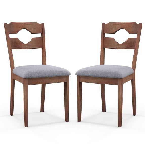 Gymax Set of 2 Dining Chair w/ Padded Seat High Back Rubber Wood Frame Kitchen Chairs