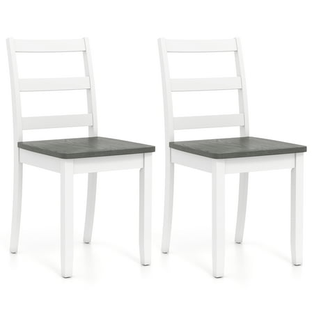 Gymax Set of 2 Dining Chairs Ladder Back Armless Side Chair w/ Solid Rubber Wood Legs Gray
