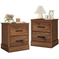 thumbnail image 1 of Gymax Set of 2 Drawer Nightstand Bedside Table Compact Sofa End Table Rustic Walnut, 1 of 10