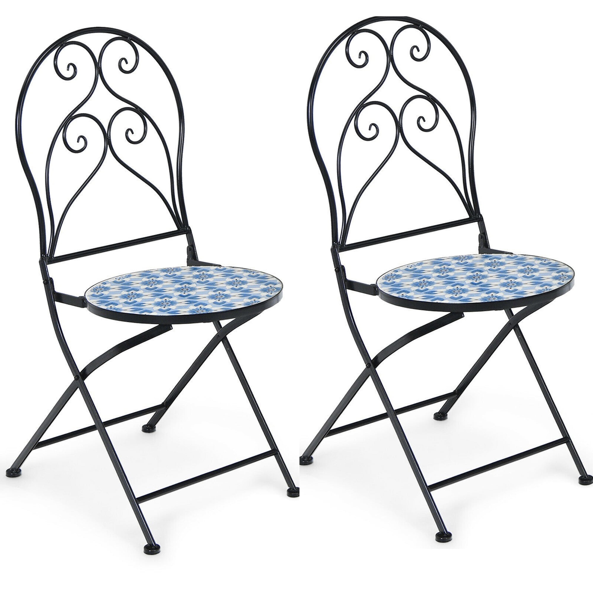 Gymax Set of 2 Folding Patio Bistro Chairs Mosaic Chairs Outdoor Dining