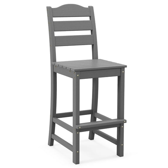 Gymax Set of 2 HDPE Bar Stool Tall Chair Backrest Footrest All Weather Patio Grey