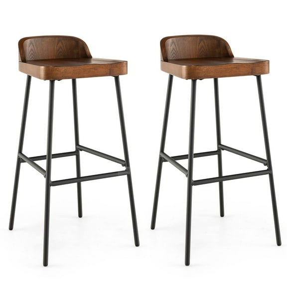 Gymax Set of 2 Industrial 29'' Bar Stool Bar Height Saddle Seat Kitchen Stool Low Back