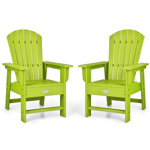 Gymax Set of 2 Kids Patio Adirondack Chair Armchair Weather Resistance Outdoor Chair Green
