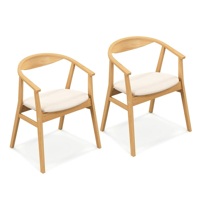 Gymax Set of 2 Leisure Bamboo Armchair Accent Chair w Curved Back Bamboo Structure