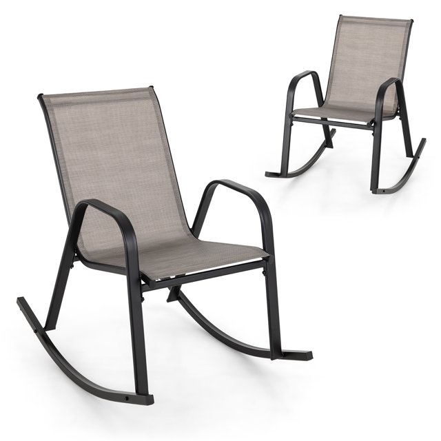 Gymax 2-Piece Heavy-Duty Metal Rocking Chair Set, Anti-Slip, Outdoor ...