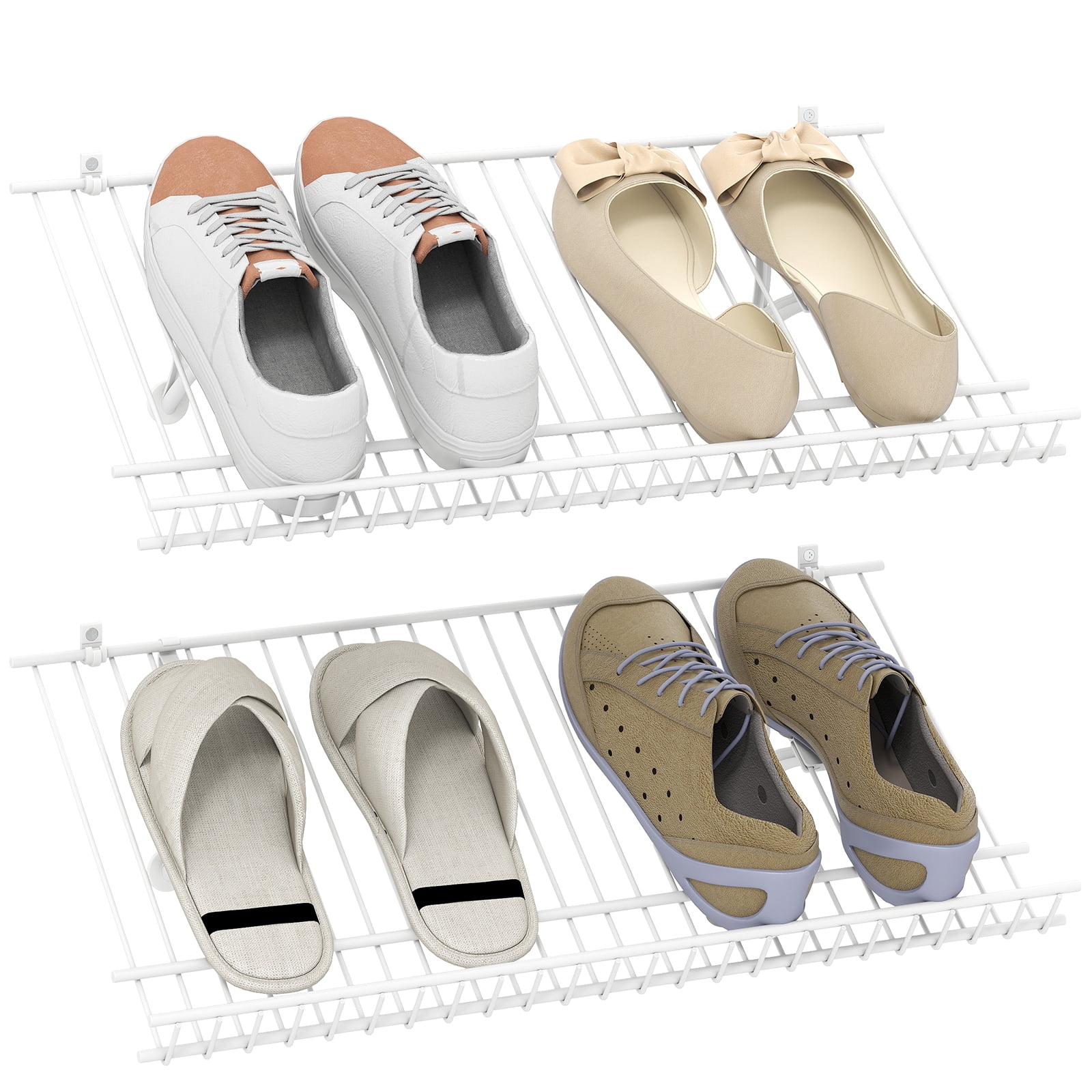Gymax Set of 2 Metal Wire Shelving Unit Sloping Shoe Racks w/ Heightened Edge