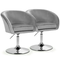 Gymax Set of 2 Modern Velvet Chair Height Adjustable Bar Stool Swivel Grey