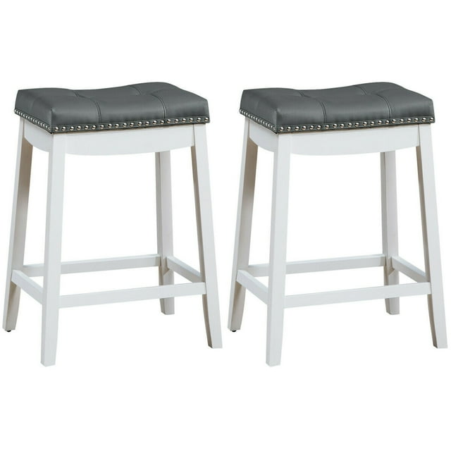 Gymax Set of 2 Nailhead Saddle Bar Stools 24'' Counter Stools White ...