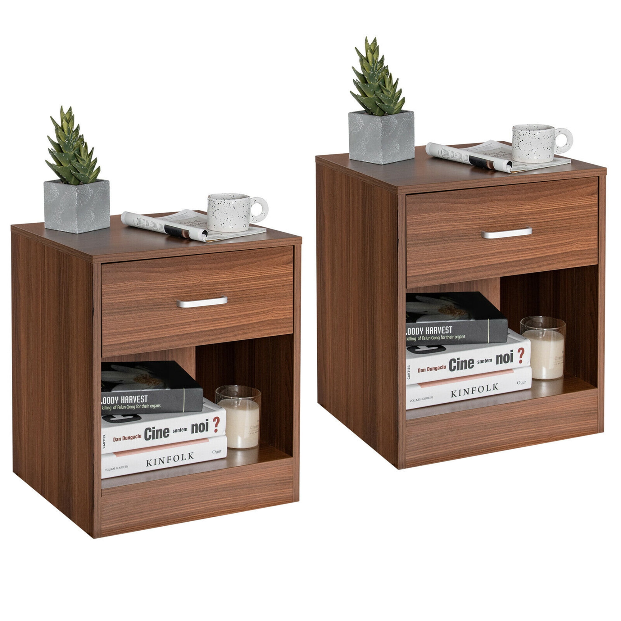 Safeplus nightstand Set of 2with Drawer and Shelves,Wood End Table Side Cabinet for Bedroom