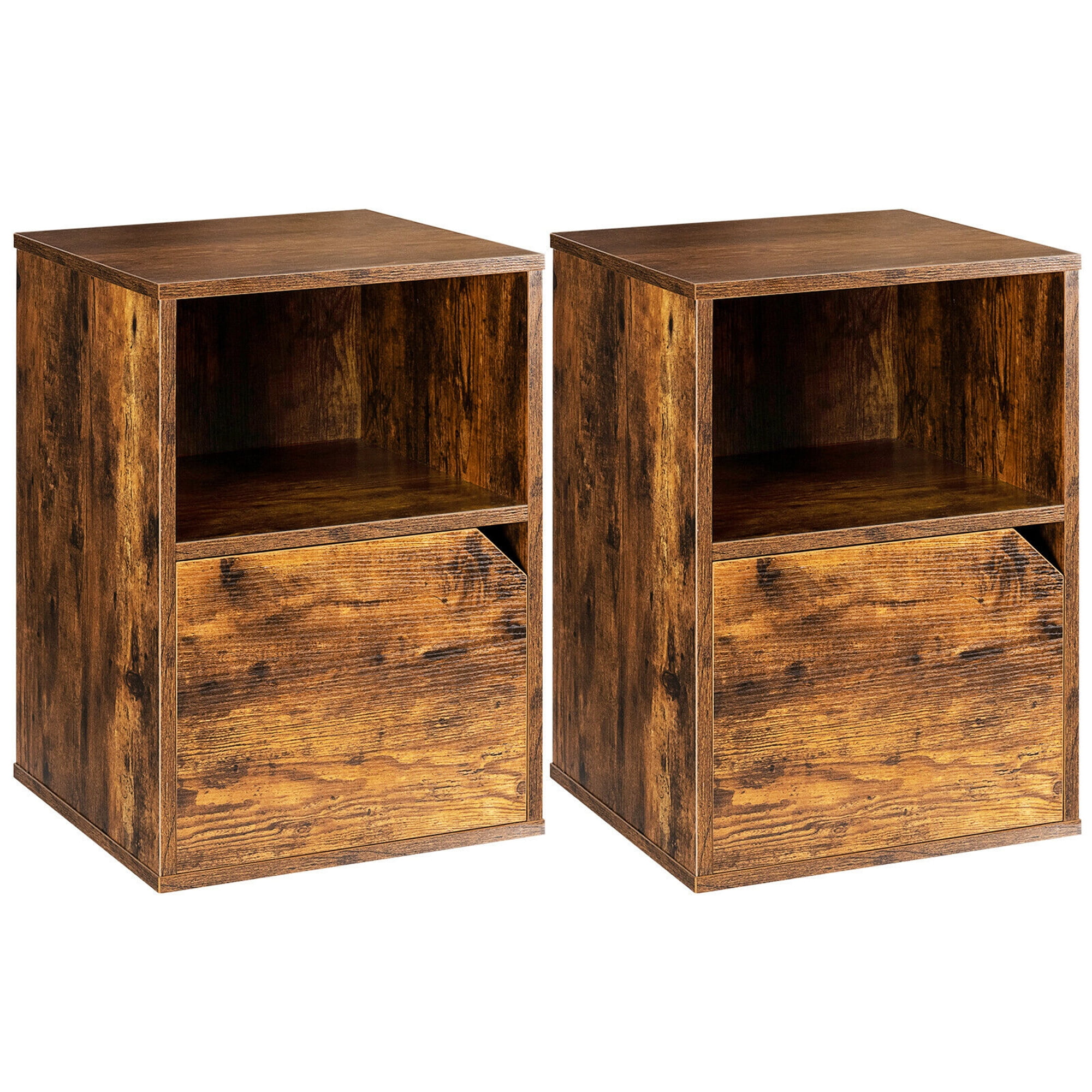 Rustic Brown MDF and Engineered Wood Nightstand Set with Storage