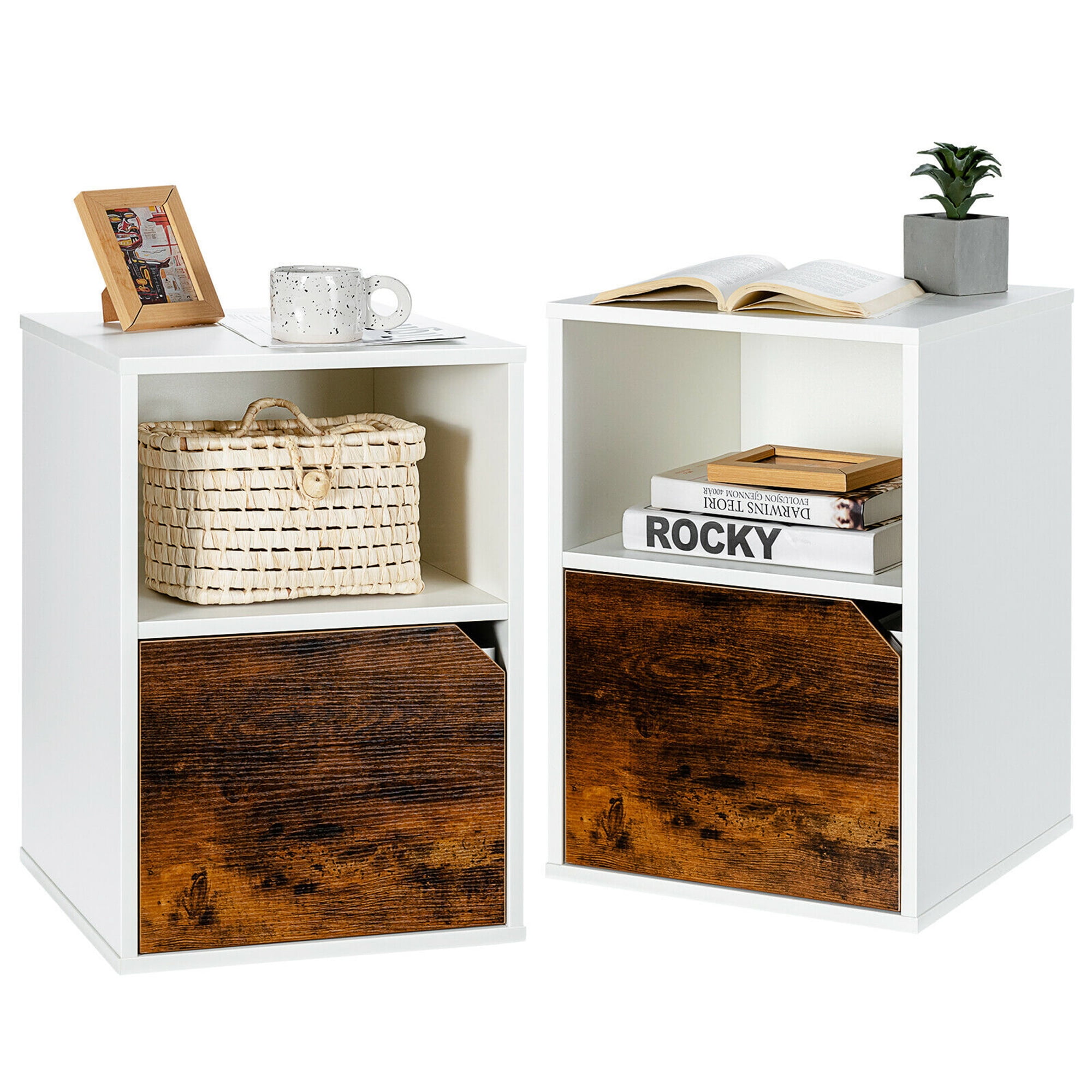 Gymax Set of 2 Nightstands Side Table Storage Cabinet Shelf Living Room White