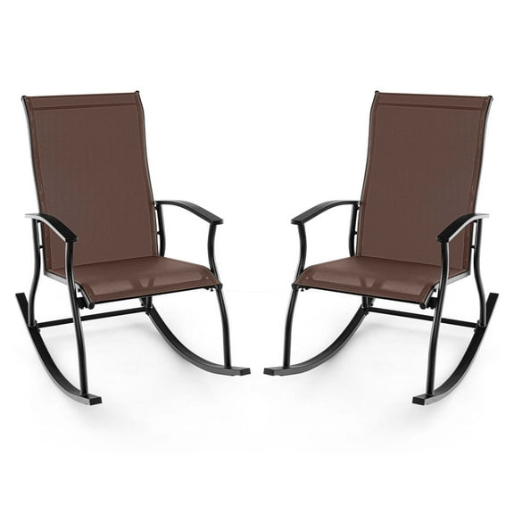 Gymax Set of 2 Outdoor Rocking Chair Patio Rocker w/ Breathable Fabric Brown