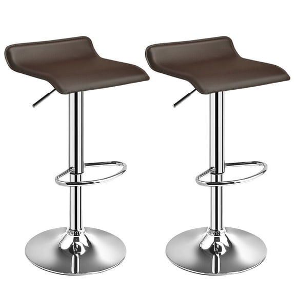 Gymax Set of 2 PU Leather Swivel Bar Stool Adjustable Kitchen Counter Bar Chairs Coffee