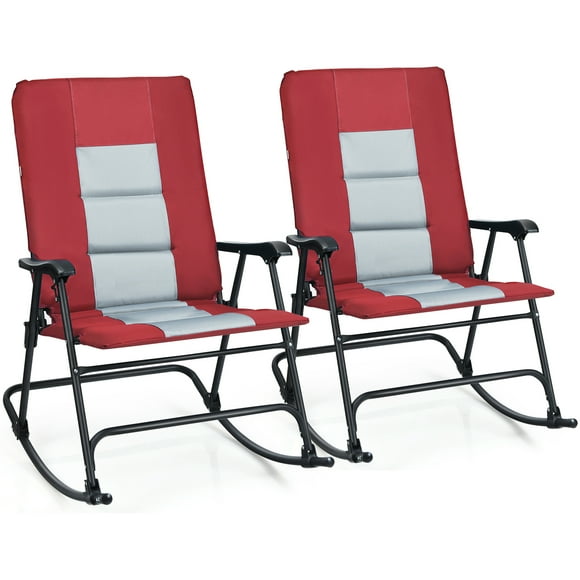 Gymax Set of 2 Padded Folding Rocking Chairs Patio Garden Yard Camping Red