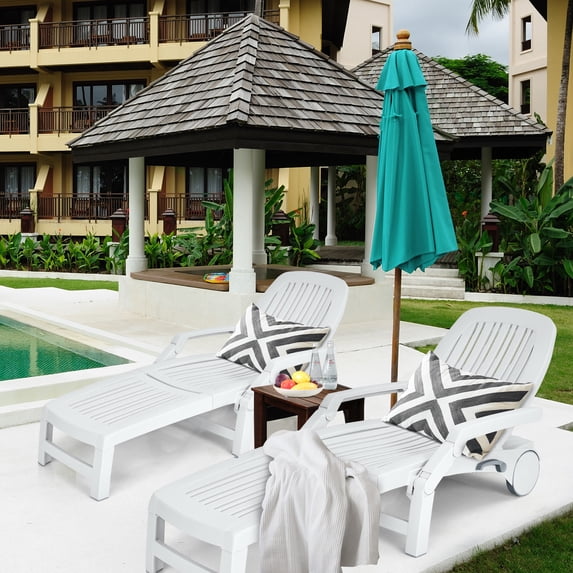 Gymax Set of 2 Patio Adjustable Chaise Lounge Chair Folding Recliner w/ Wheels